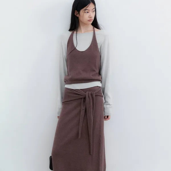 (SK-5130)WAIST TIED MAXI KNIT SKIRT SET UP