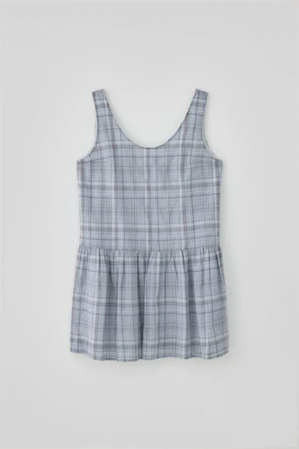 (2nd re-stock) T/T Peony check one-piece (soft blue)