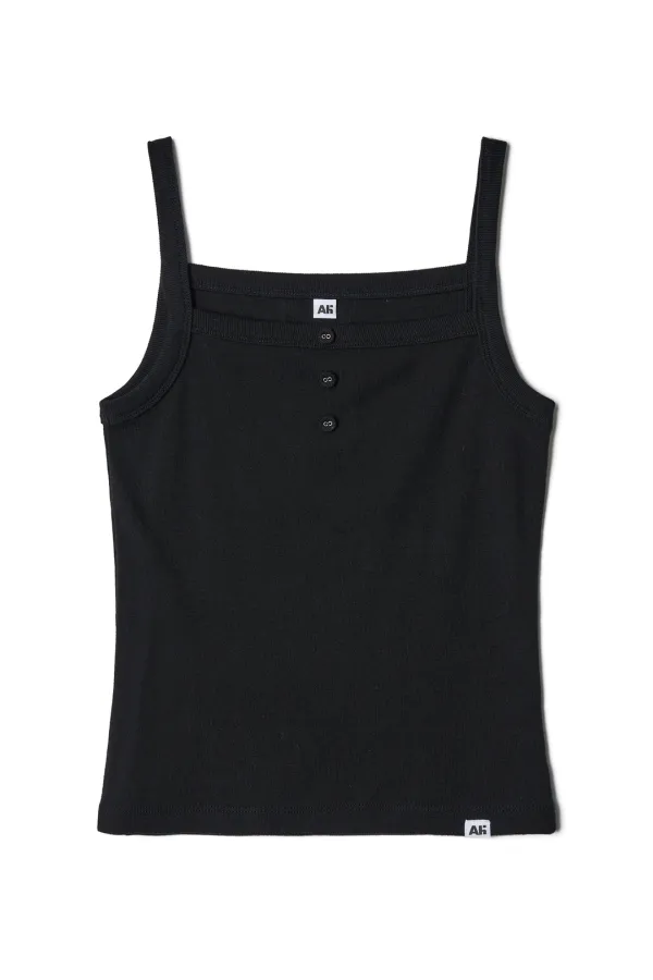 Square Button Sleeveless Black