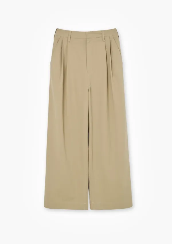 Pleated Wide Slacks Beige