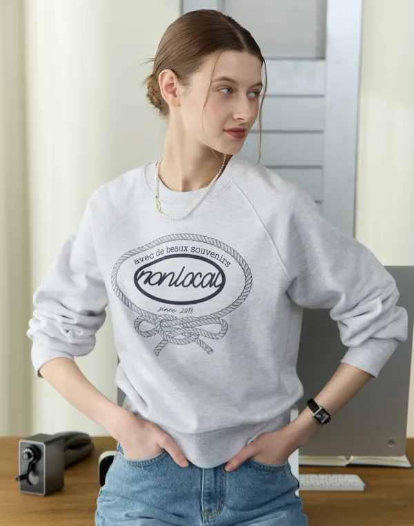 Ribbon Rope Print Sweatshirt - Light Grey