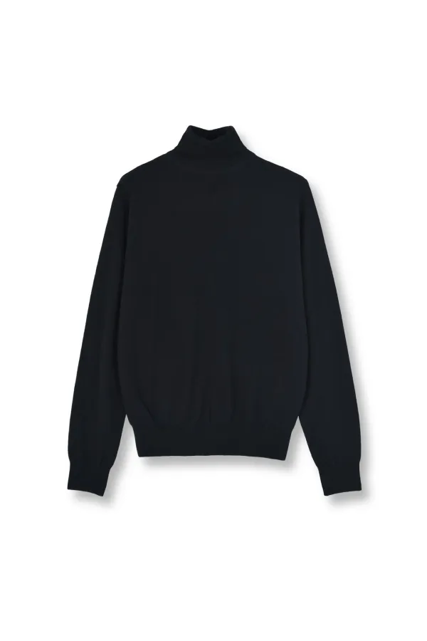 W Merino Wool Turtle Neck Knit, Black