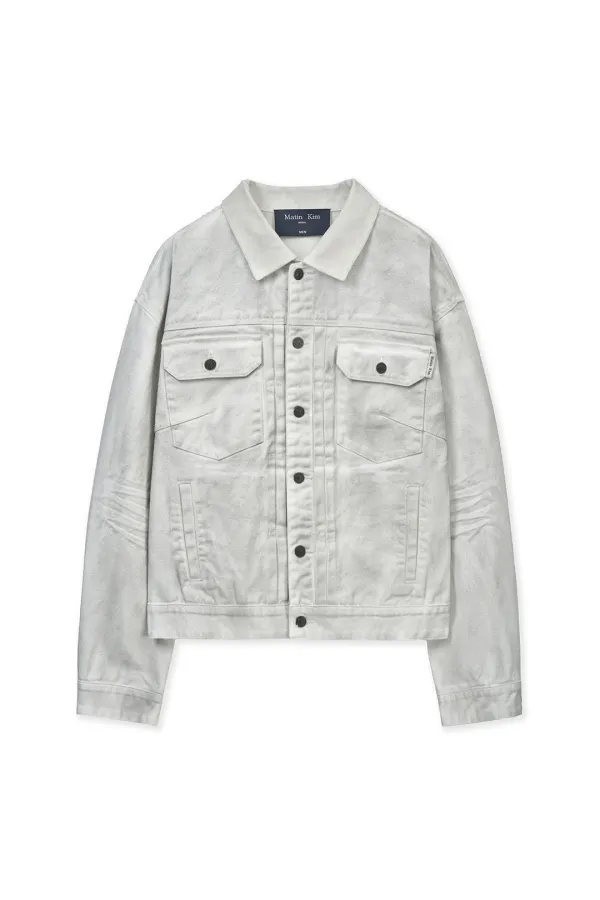 VINTAGE WASHED DENIM TRUCKER FOR MEN IN WHITE