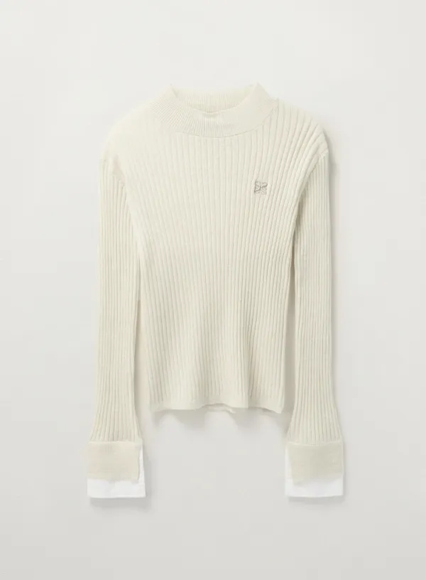 (W) Cuffs Mock Neck Knit - Cream