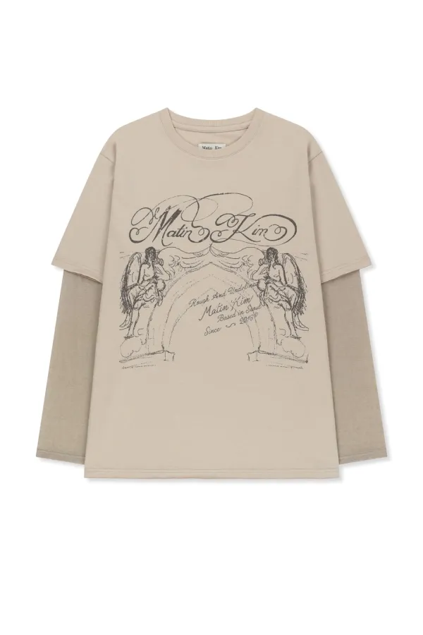 GRAFFITI ARTWORK LAYERED TOP IN BEIGE