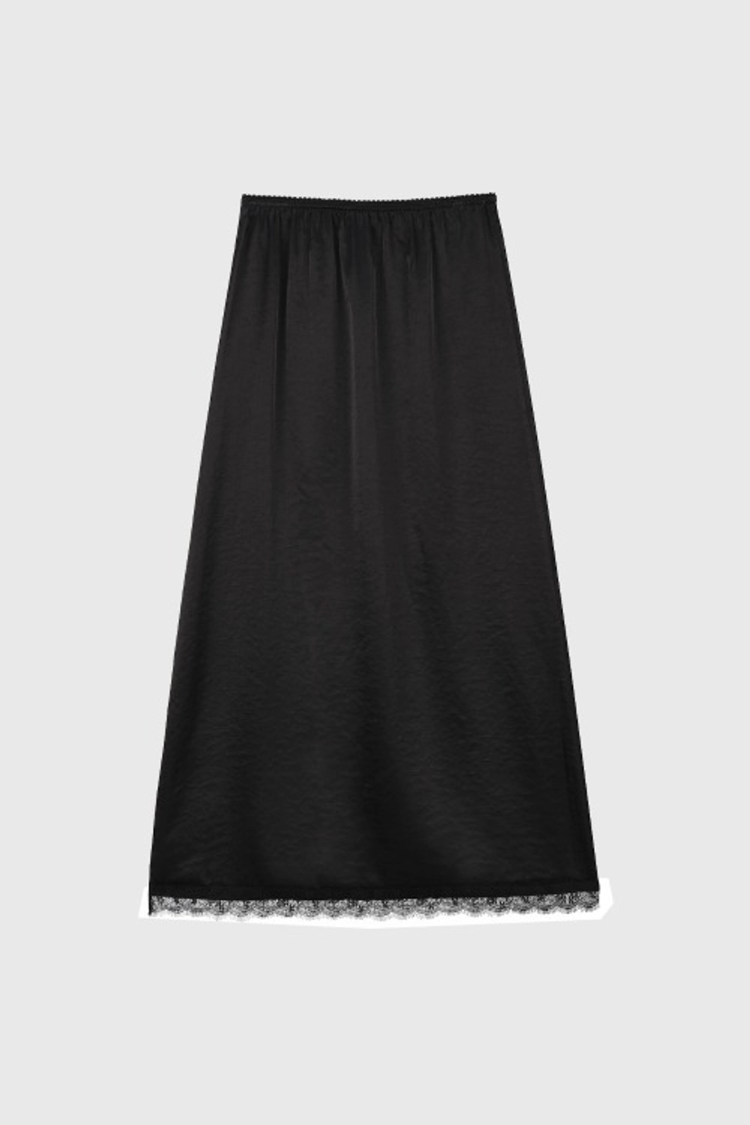 퀸스래빗 Lacy Satin Lace Midi Skirt - BLACK 상품 이미지 1