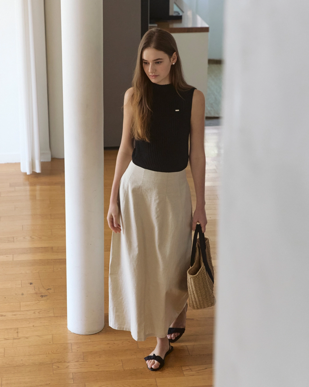 어다울 Linen cool A line long skirt - natural 상품 이미지 3