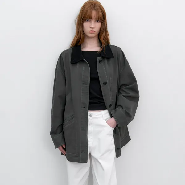 (CT-1483)STITCH COUDUROY COLLAR BARBUR JACKET