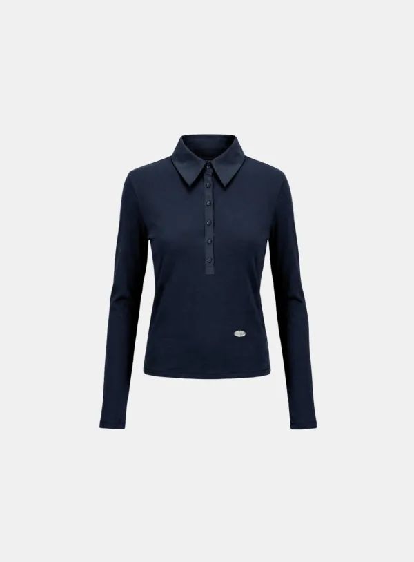 [w-tee26-062] Sleek Cotton Polo T-Shirt - Navy