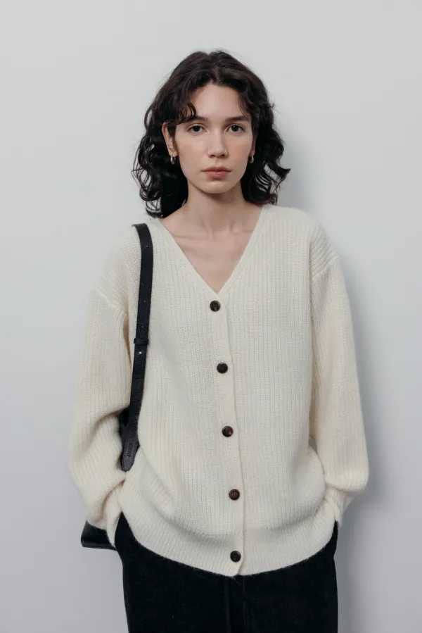 Mohair Button Cardigan (Ivory)