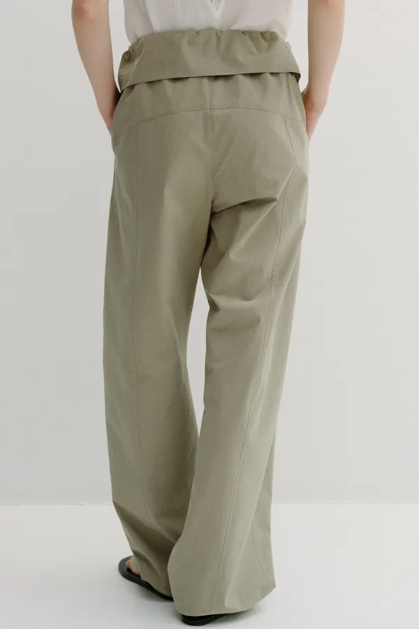 fold-over waist cotton banding pants (olive green)