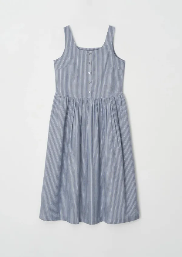 striped square neck sleeveless dress-blue