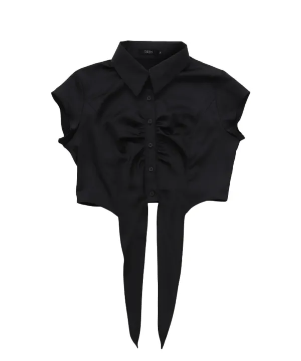 TIE SHIRRING CROP SHIRT BLACK