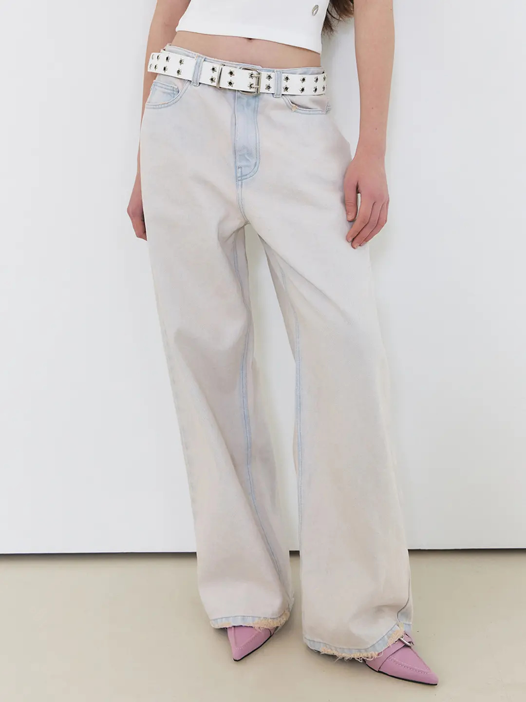 에트몽 Pink Washed Denim Pants, Pink Blue 상품 이미지 1