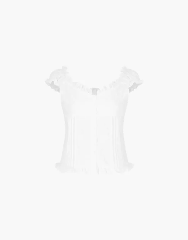 flower lace shirring blouse - white