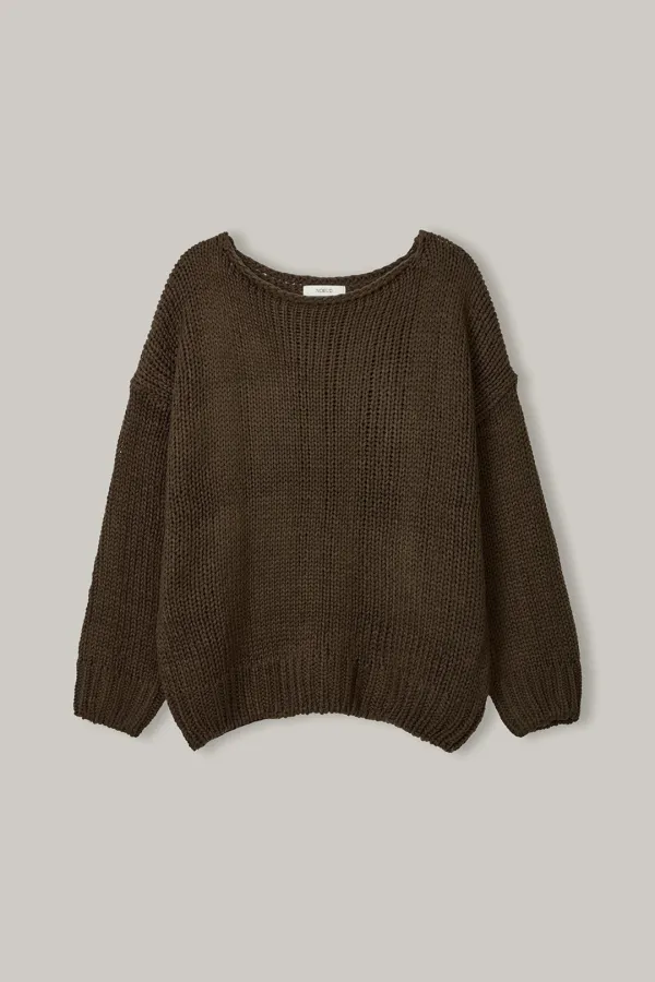 KN002 Open Neck Relaxed Knit (Brown)
