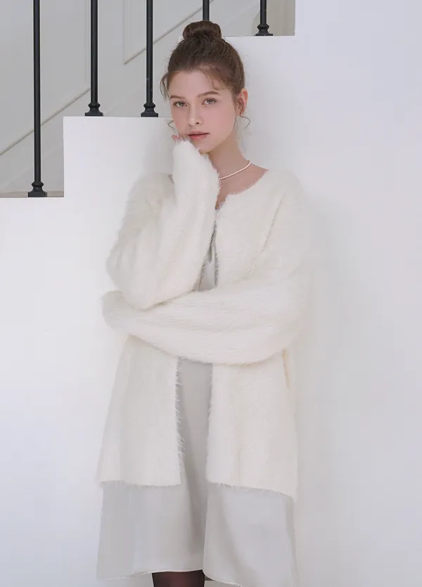  [44-120]  Dina Fur Cardigan- Satin Dress Setup  디나 퍼 가디건-새틴 드레스 셋업 (겨울-데이트룩-파티룩-연말룩-행사룩-빈티지룩-페미닌-셋업-새틴-퍼가디건-미니드레스-자체제작) 