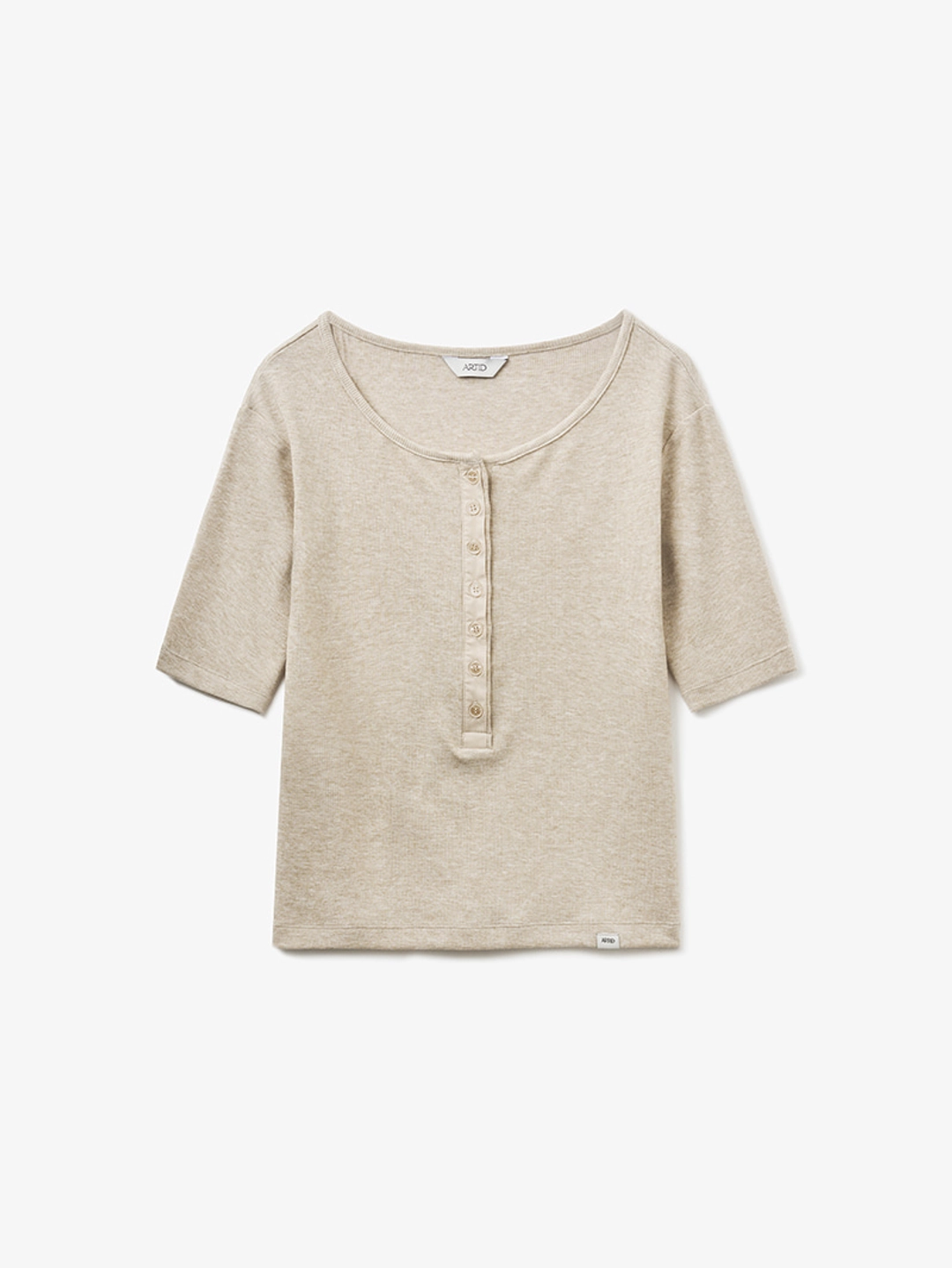 아티드 새틴 포인트 헨리넥 티셔츠_MELANGE BEIGE 상품 이미지 3