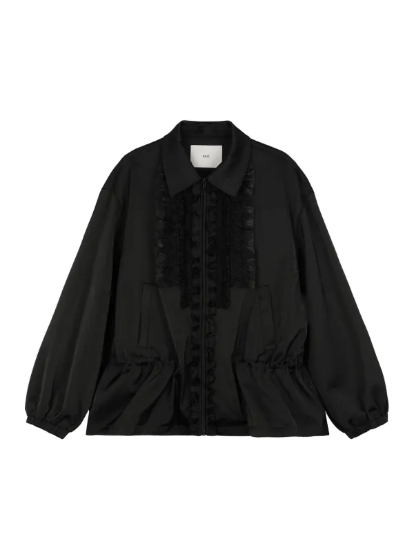 NYLON FRILLED BLOUSON (BLACK)