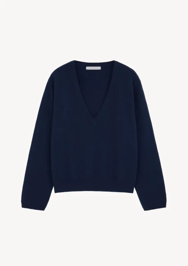 Lia Cashmere Deep V-Neck Knit in Navy