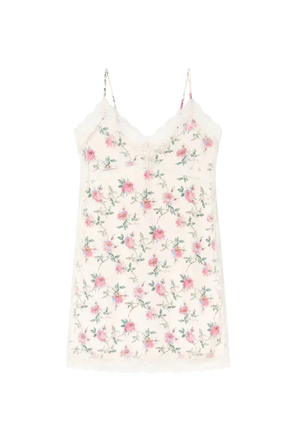 FLORAL LACE TRIM CAMI DRESS (CREAM)