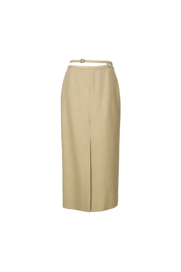 Belted Long Skirt, Beige