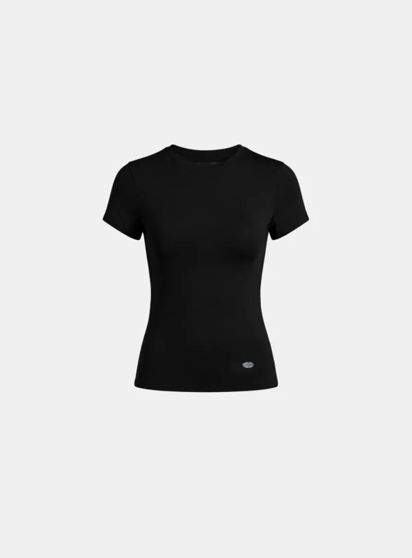 [w-tee26-031] Sleek Cotton Short Sleeve T-Shirt - Black