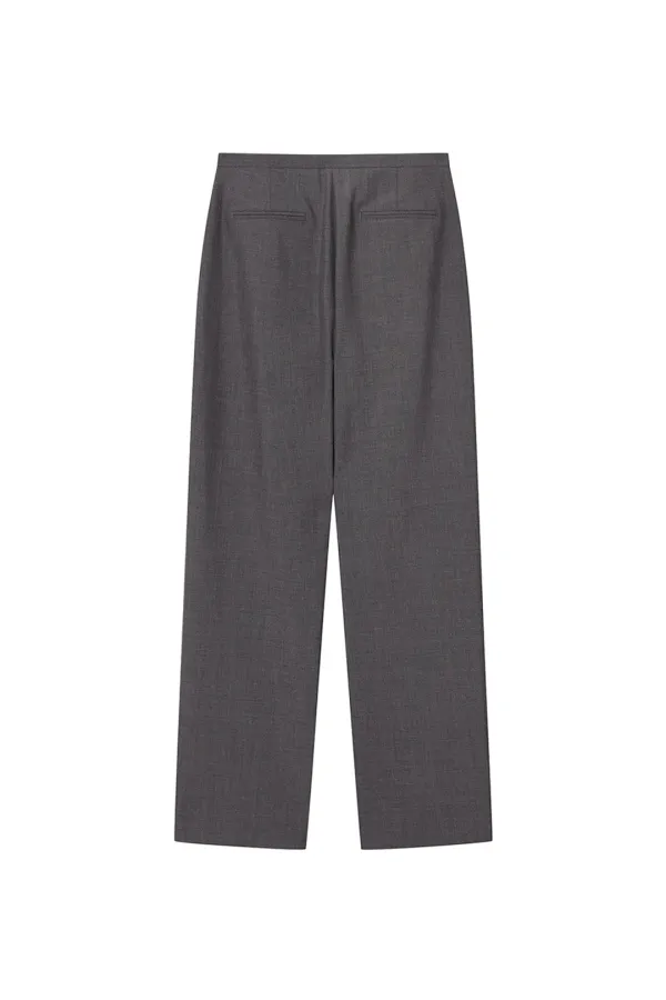WOOL BLEND STRAIGHT TROUSERS [GREY]