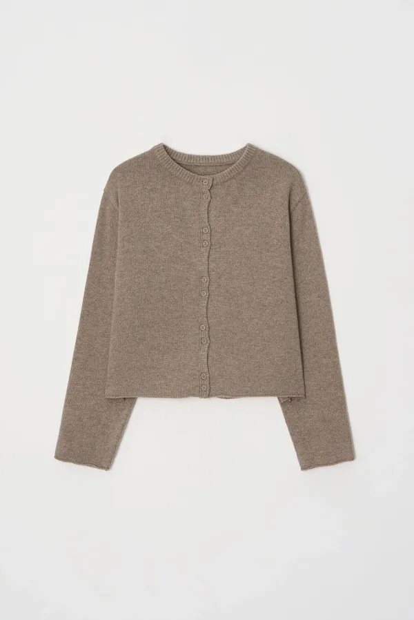 wool button cardigan - brown
