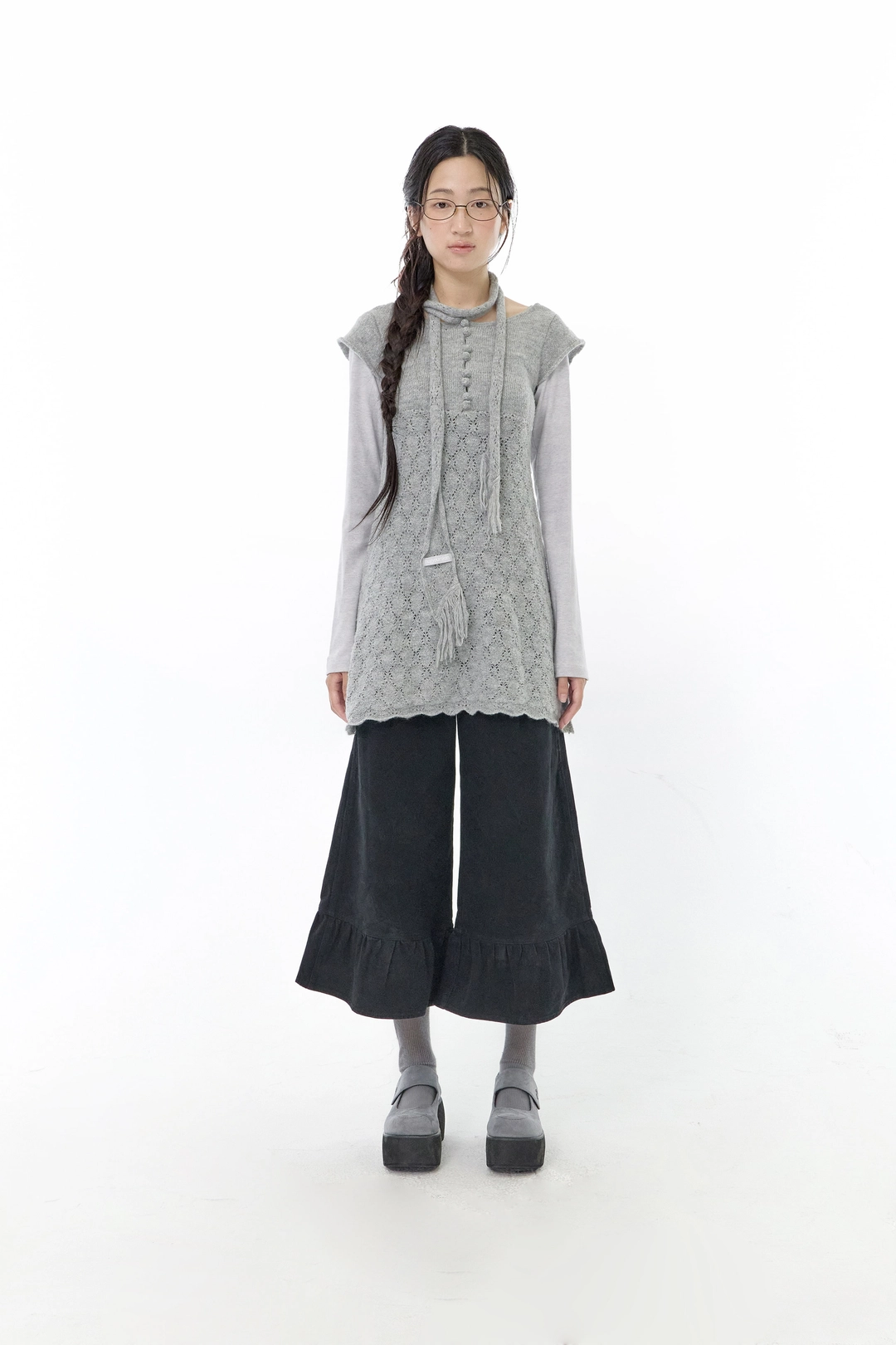 허그유어스킨 Pointelle reversible knit dress (Gray) 상품 이미지 2