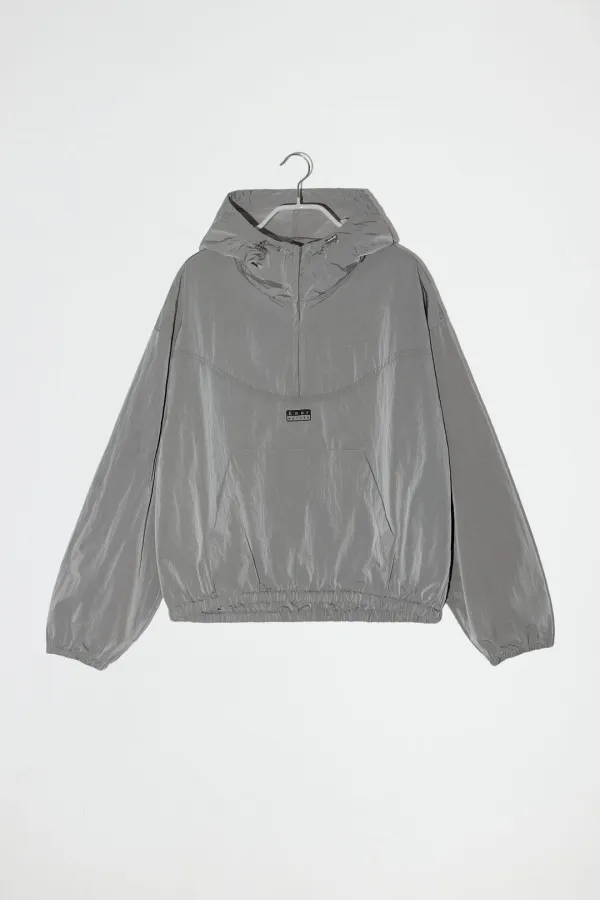 NYLON HOODED ANORAK - GREY