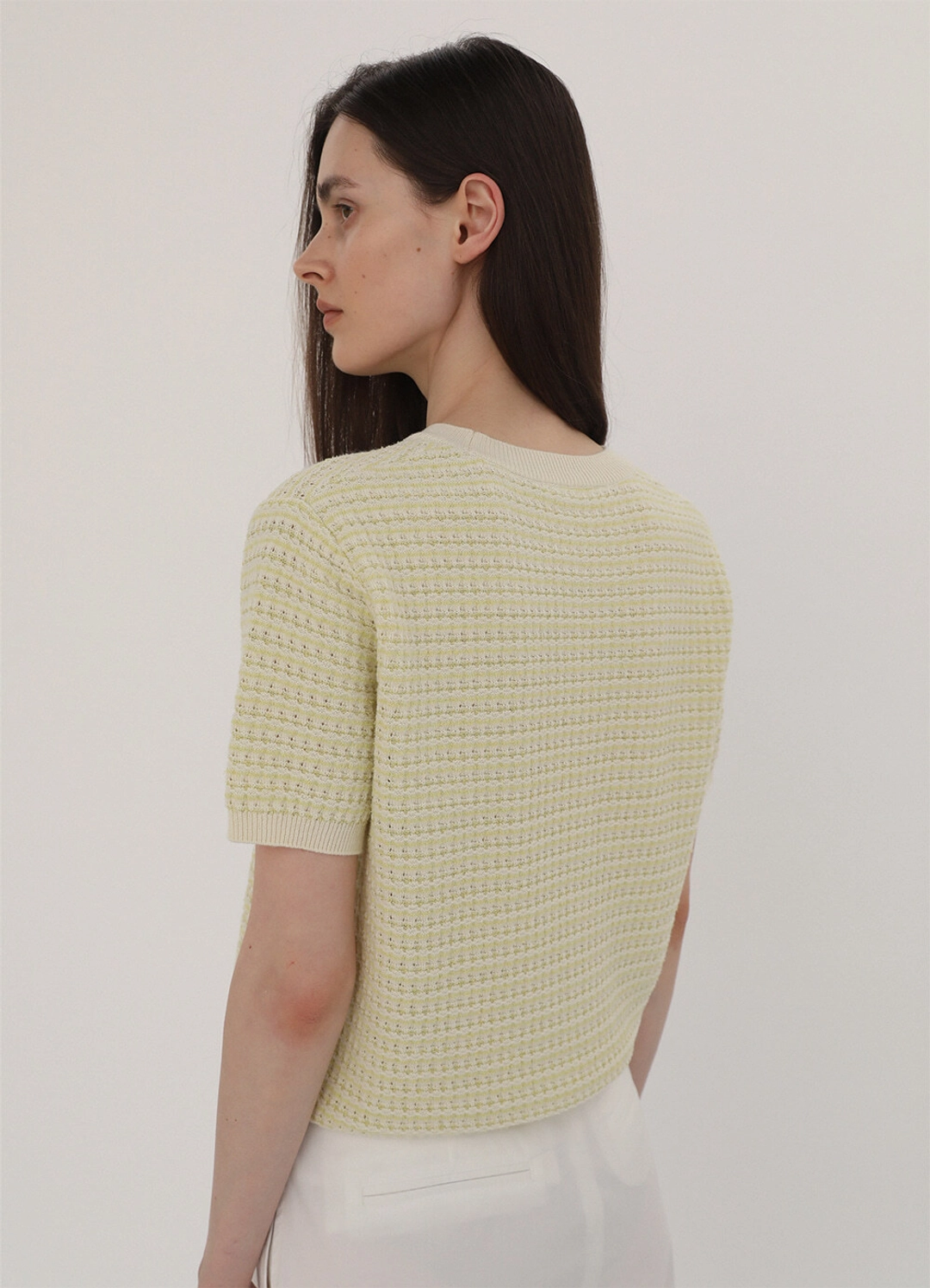 르바 Eyelet Jacquard Half Sleeve Knit - Lemon 상품 이미지 2