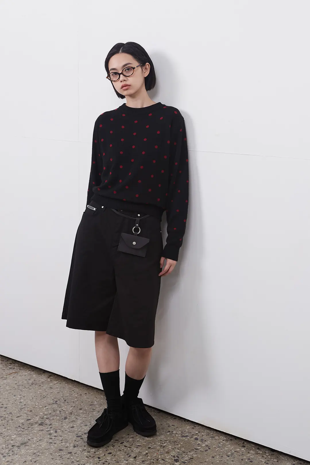 오헤시오 CASHMERE DOT KNIT, BLACK RED 상품 이미지 2