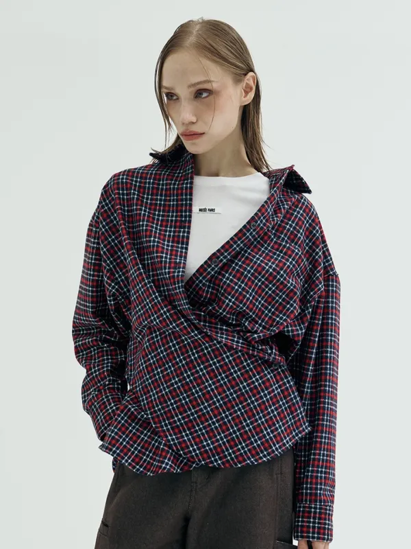 MUSÉE Saint-Germain Draped Check Shirt_Red Check