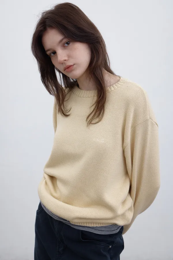 [4차] Cotton round-neck knit (lemon)