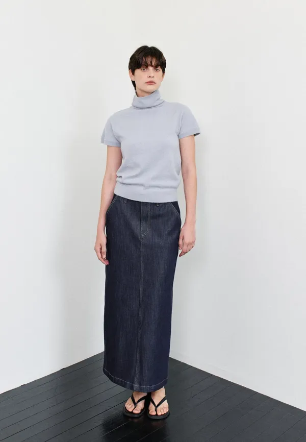 NONFADE DENIM LONG SKIRT - DEEP BLUE