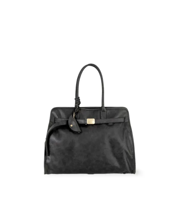 Leather Buckle Bag, Black