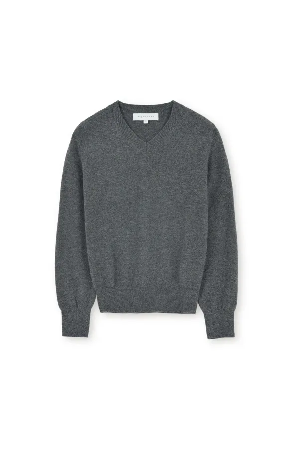 W Extra Super Fine V Neck Knit, Charcoal