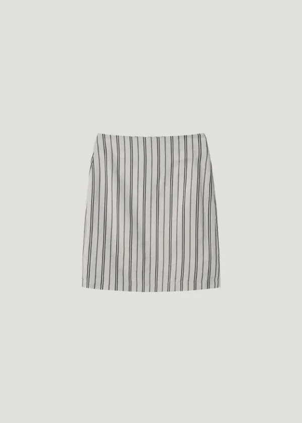 [2nd] Striped Linen Midi Skirt_Gray Beige by Japanese Fabric