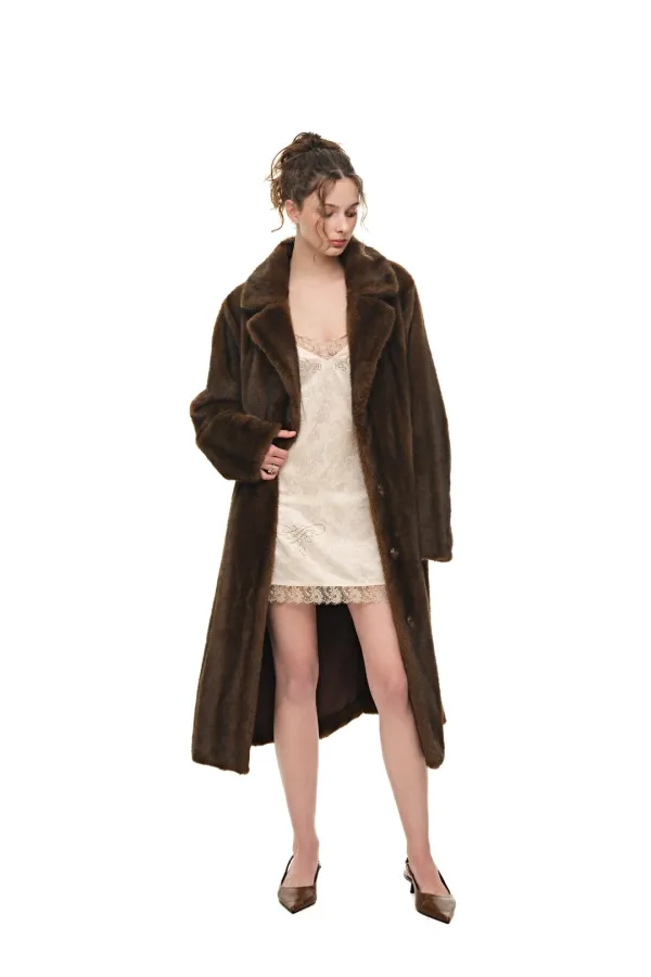 FAUX FUR LONG COAT (BROWN)