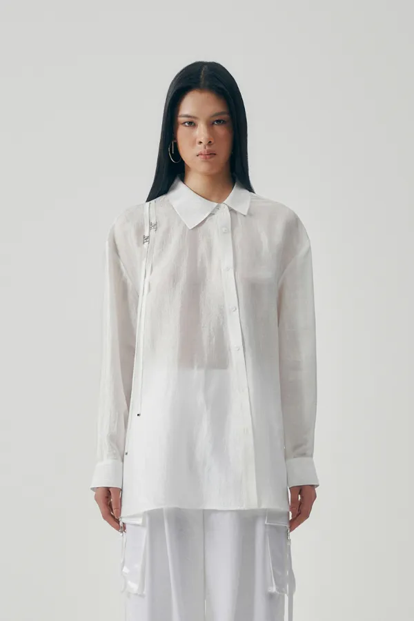 Asymmetry Neckline Shirt [ White ]