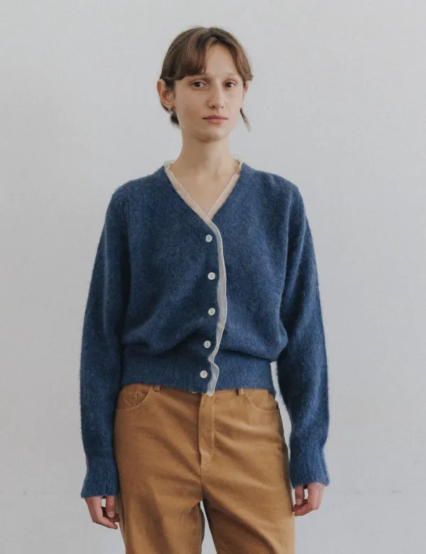 Rosha Organza Alpaca Cardigan (Blue)