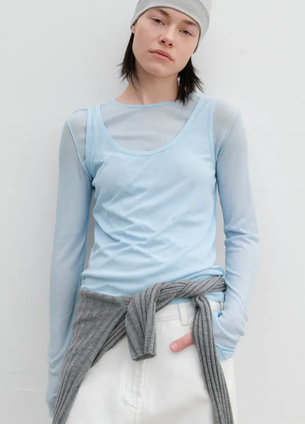 (T-7165)AN INTERLOCK RIBBED SLIM SET-UP TEE S