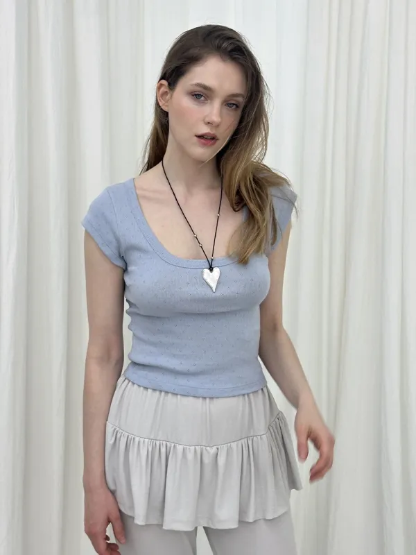 LOWEN SCOOP NECK T-SHIRT / SKYBLUE