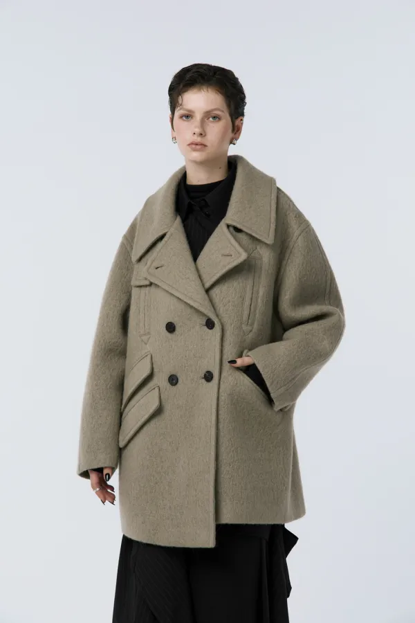 Hairy Double Half Coat [ Beige ]