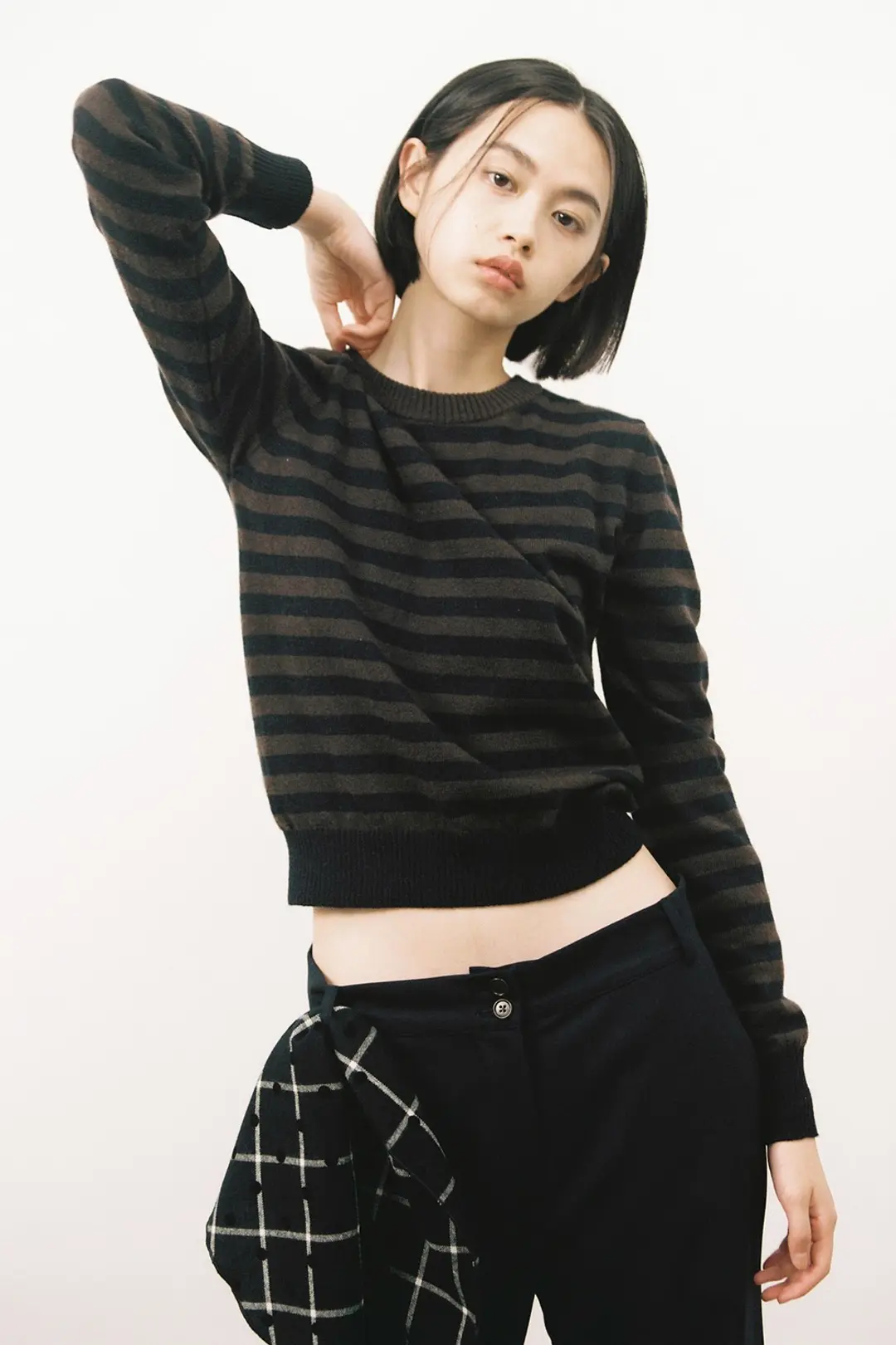 오헤시오 CASHMERE STRIPE KNIT, BROWN NAVY 상품 이미지 2
