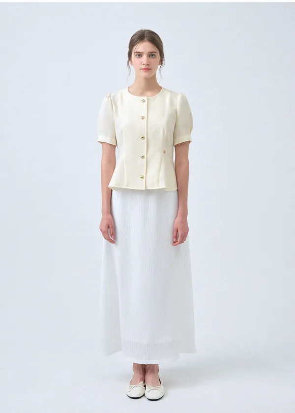  [44-120]  Avery Peplum Blouse  에이버리 페플럼 블라우스 (여름-데일리룩-하객룩-격식룩-데이트룩-오피스룩-미팅룩-러블리-페미닌-트위드-라운드넥-자체제작) 
