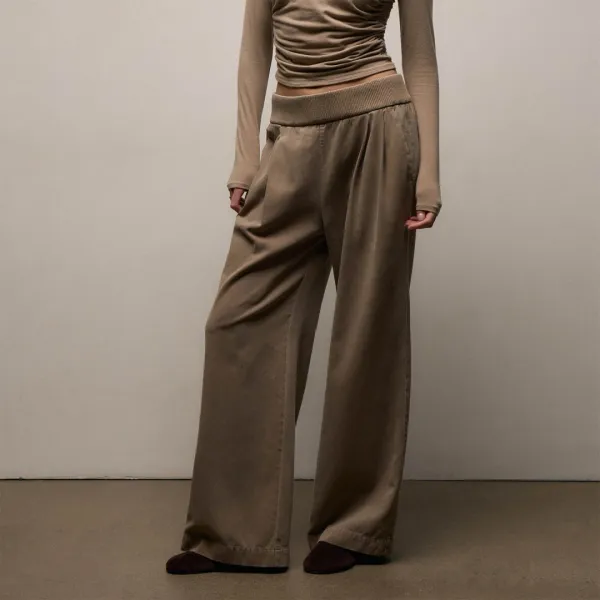 Ribbed Waist Wide Leg Pant - Fawn Pigment