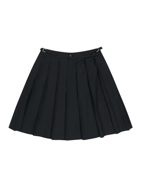 MIDI PLEATS RIBBON CULOTTE PANTS [BLACK]