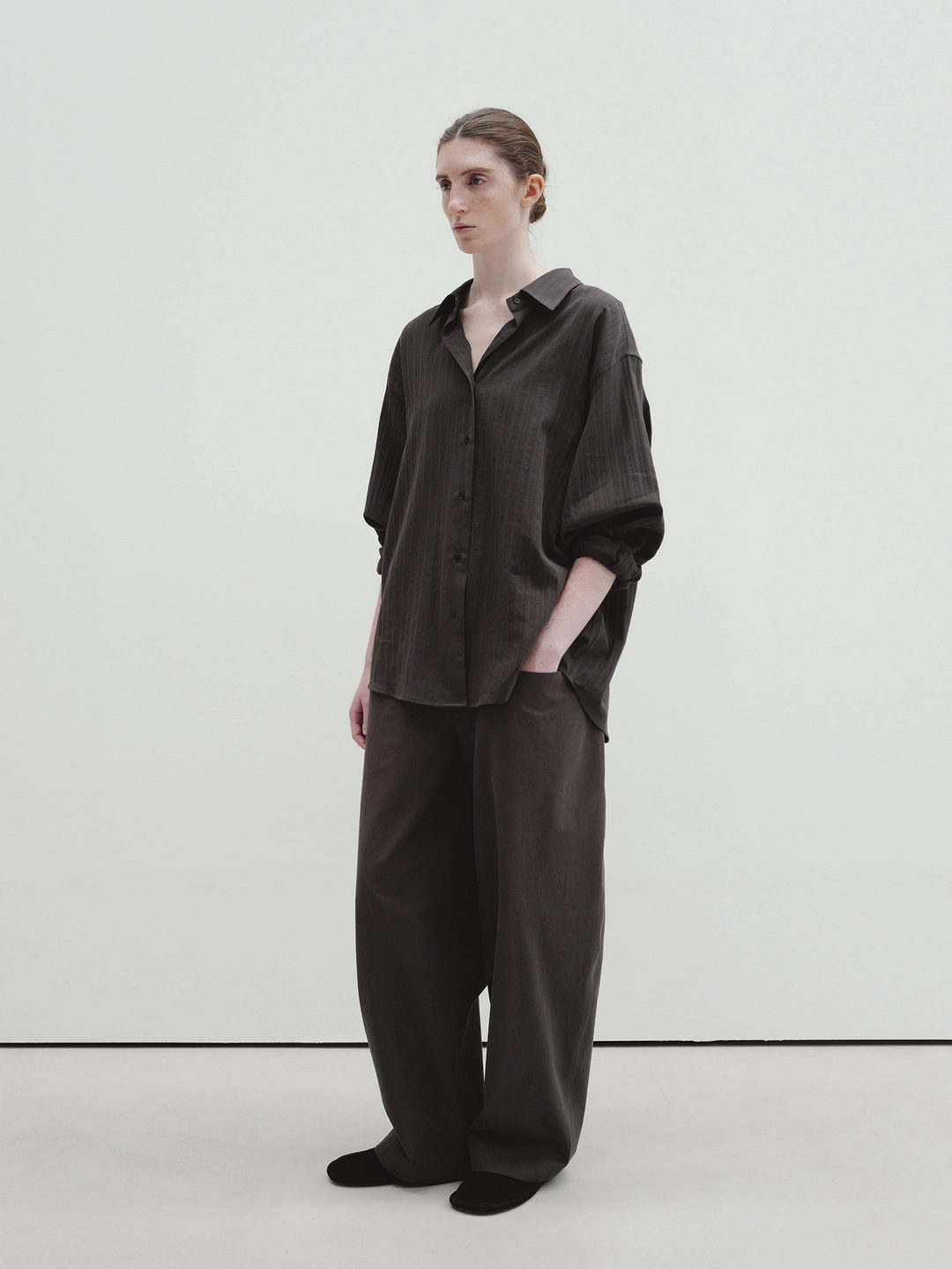 모이아 washed stripe shirt (smoke brown) 상품 이미지 2